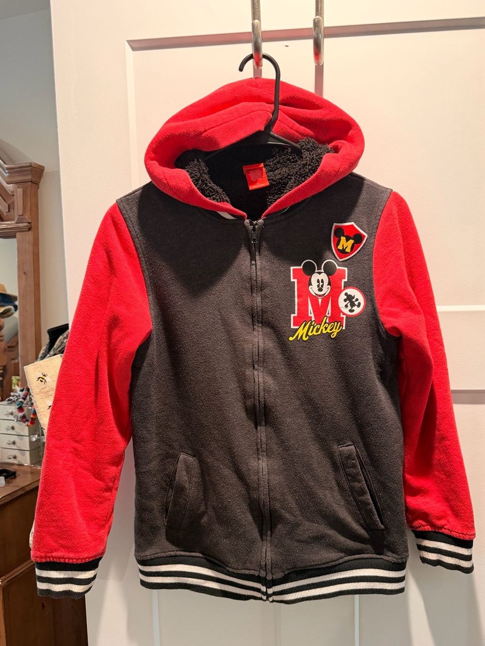 Disney Mickey Mouse Red and Black Hooded Zip-Up Sweatshirt